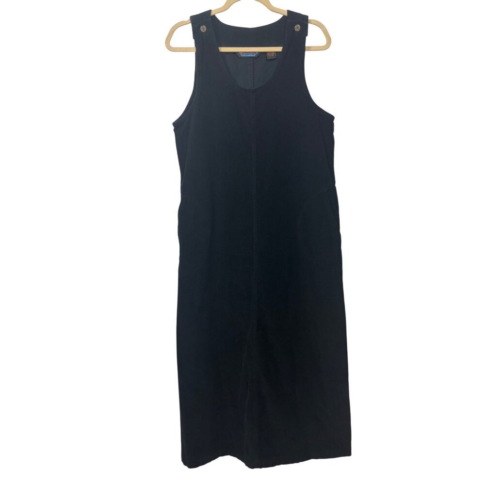 VTG Shaver Lake M Black Corduroy Jumper Dress Size M 100% Cotton Sleeveless
